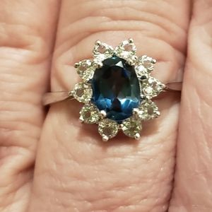 Size 10, London Blue Topaz & White Topaz, 925 Silver, TGW 2.21 carats, NWT